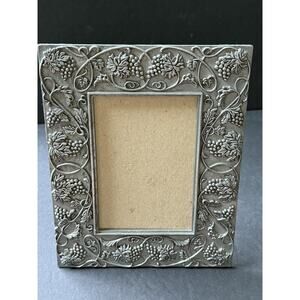 Vintage Fetco Metal Frame Silver Tone Floral Grapes Cottagecore Farmhouse Taiwan
